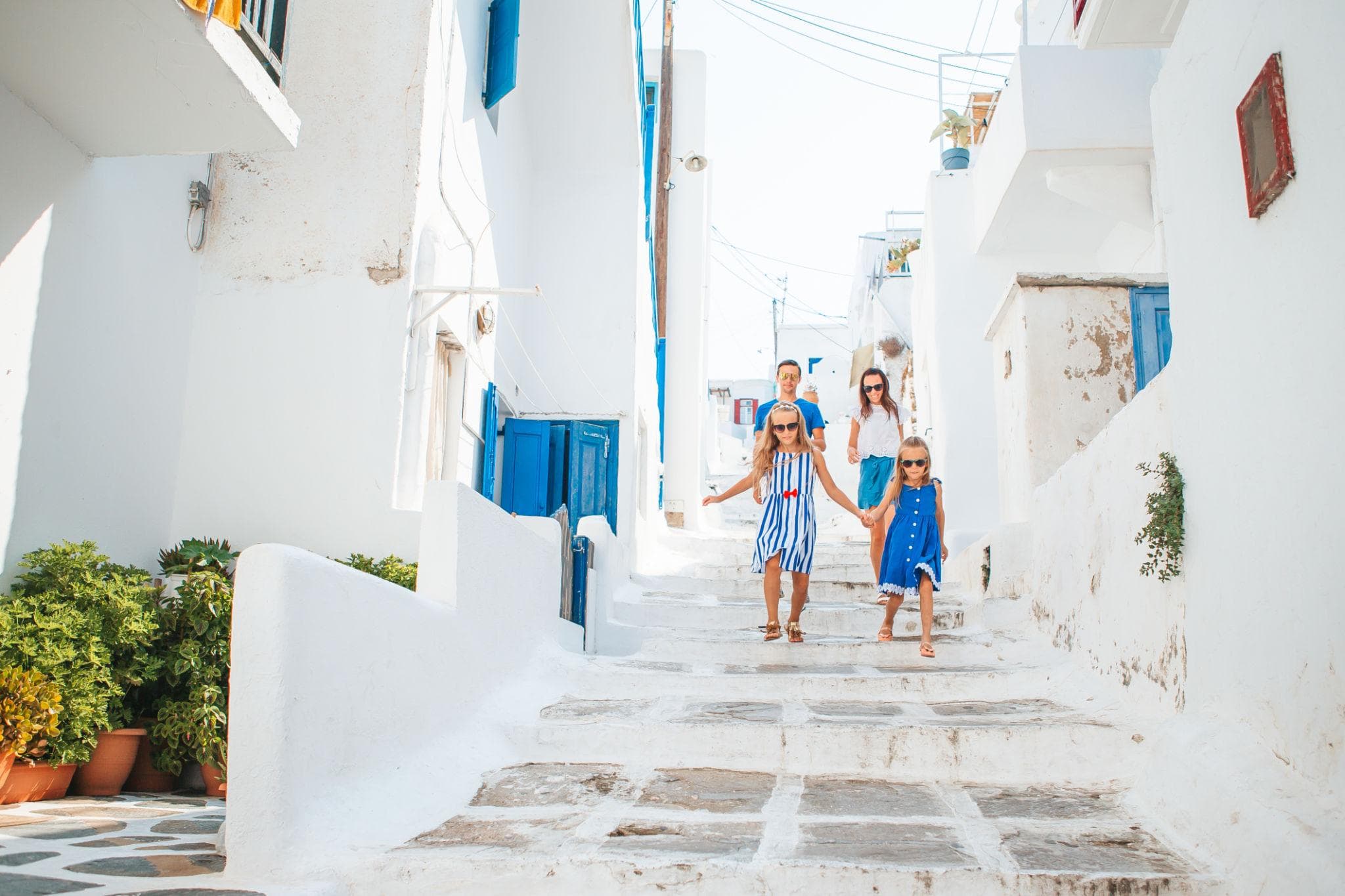 Family looking toward the Greek landscape